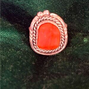 Vintage Coral and Sterling Silver Ring